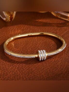 Kohl's Gold-Tone Bangle Bracelet with Crystal Rings